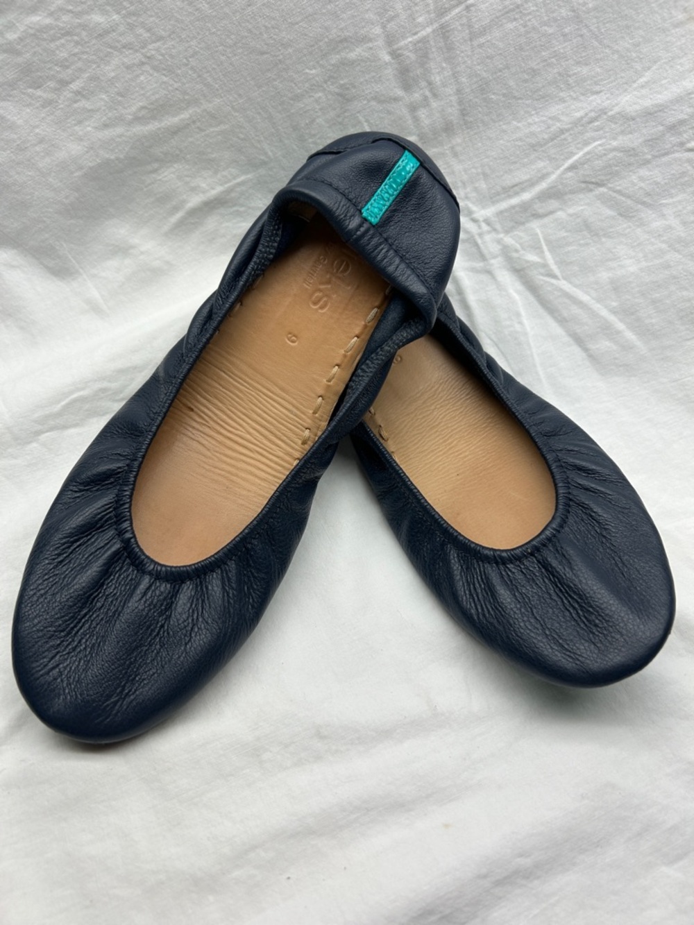 Tieks Navy Leather Ballet Flats with Teal Tab